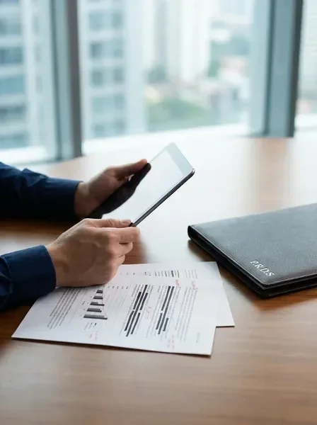 Executive reviewing confidential business intelligence documents